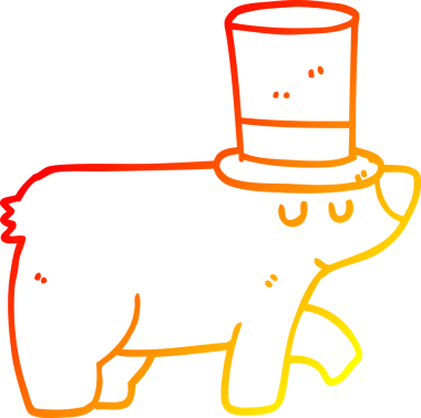 Bir insan tarafından çizilmiş silindir şapkalı çizgi film ayısının sıcak çizgi çizimi