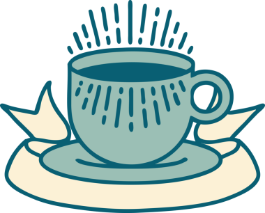 Geleneksel dövme ve bir insan tarafından çizilmiş bir fincan kahve.