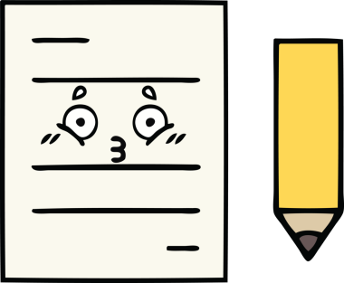 Bir insan tarafından çizilmiş bir test kağıdının sevimli karikatürü.