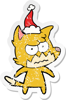 Bir insan tarafından çizilmiş Noel Baba şapkası giymiş sinirli bir tilkinin el yazısı.