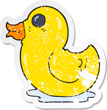 Bir insan tarafından çizilmiş plastik ördeğin gerilmiş çıkartması.