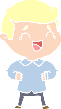 Bir insan tarafından çizilmiş düz renkli çizgi film gülen adam.