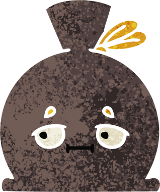 Bir insan tarafından çizilmiş bir çuvalın retro illüstrasyon tarzı karikatürü