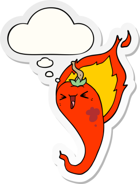 Düşünce baloncuğu insan tarafından çizilmiş sıcak kırmızı biber dolu karikatür.