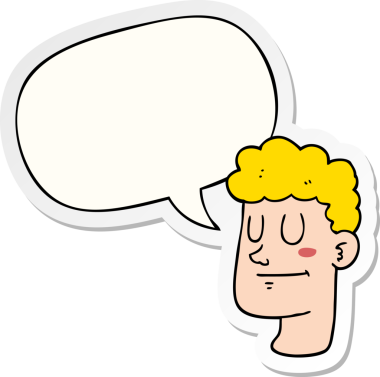 Bir insan tarafından çizilmiş konuşma kabarcığı çıkartmalı erkek yüzü.