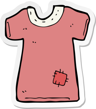 Bir insan tarafından çizilmiş yamalı eski bir tişörtün çıkartması.