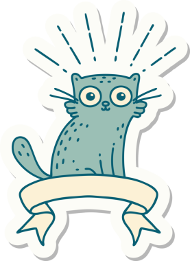 Dövme stili bir çıkartma. Bir insan tarafından çizilmiş bir kedi.