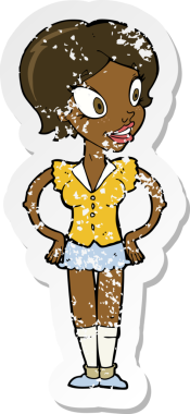 Bir insan tarafından çizilmiş, kısa etekli, mutlu bir karikatür çıkartması.