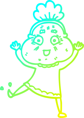 Bir insan tarafından çizilmiş, mutlu, yaşlı bir kadının çizimi.