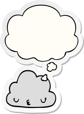 Düşünce baloncuklu şirin çizgi film bulutu insan tarafından çizilmiş bir çıkartma gibi.