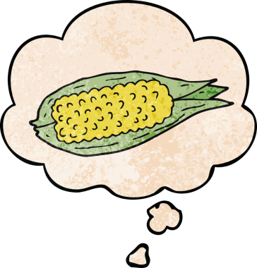 Bir insan tarafından çizilmiş grunge desenli düşünce baloncuklu mısırlar.