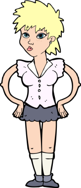 Bir insan tarafından çizilmiş kalçaları olan çizgi film kadını.