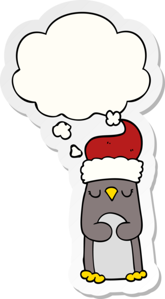 Düşünce baloncuğu insan tarafından çizilmiş bir çıkartma olan karikatür pengueni.