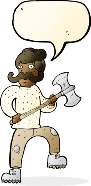 Bir insan tarafından çizilmiş baltalı bir karikatür adamı.