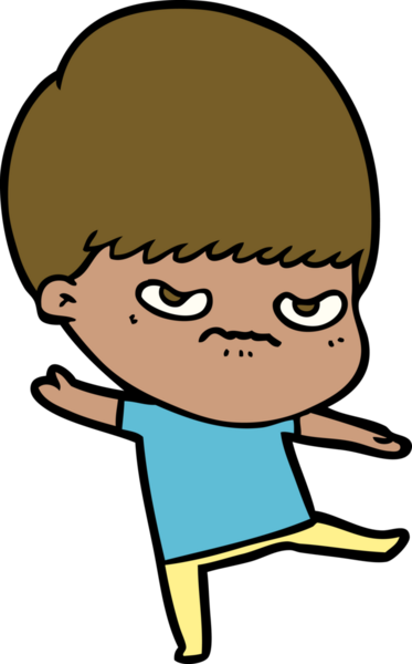 Bir insan tarafından çizilmiş sinirli çizgi film çocuğu.