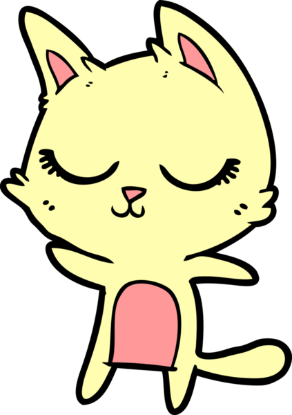 Bir insan tarafından çizilmiş sakin çizgi film kedisi.