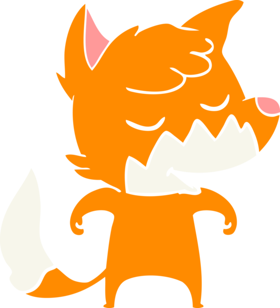 Bir insan tarafından çizilmiş düz renkli tilki çizimi.