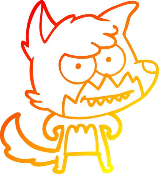 Bir insan tarafından çizilmiş sırıtan bir tilkinin sıcak çizgi çizimi