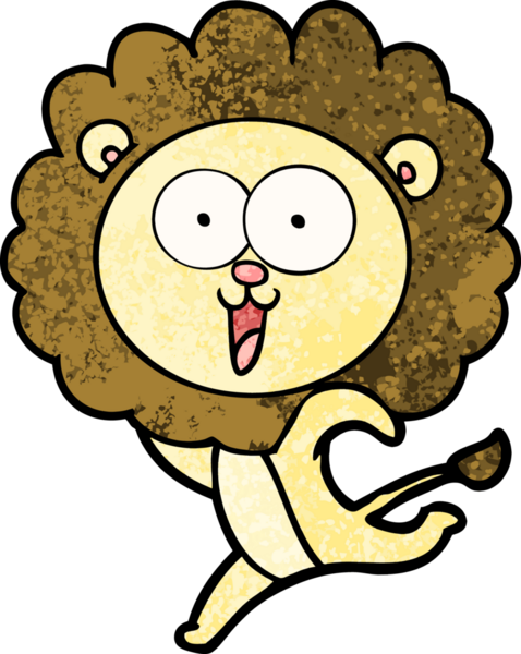 Bir insan tarafından çizilmiş mutlu çizgi film aslanı.