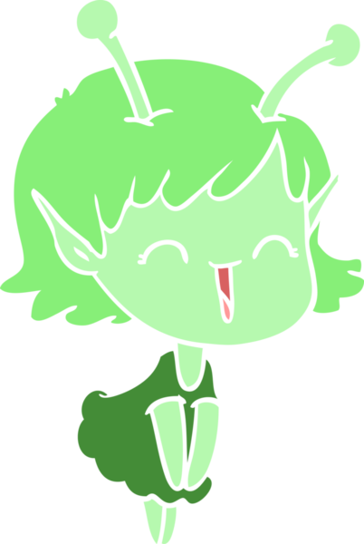 Bir insan tarafından çizilmiş düz renkli uzaylı kız çizgi filmi.