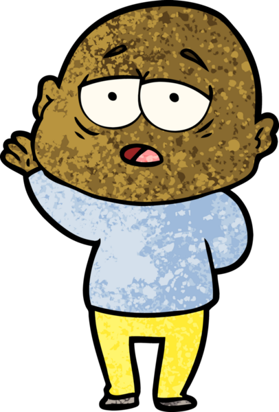 Bir insan tarafından çizilmiş yorgun, kel bir adam.