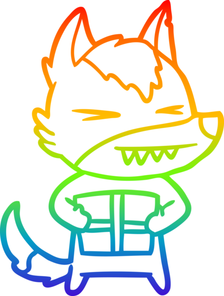 Gökkuşağı gradyan çizimi kızgın bir noel kurt çizgi filmi bir insan tarafından çizildi