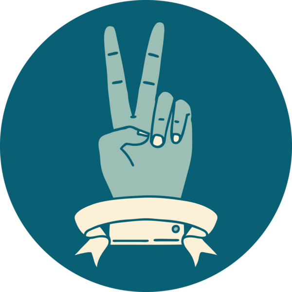 Retro Dövme Tarzı Barış Bir insan tarafından çizilmiş iki parmak el hareketi