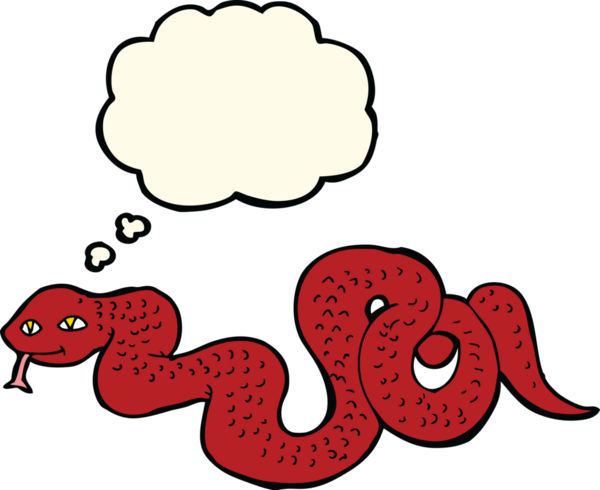 Bir insan tarafından çizilmiş düşünce baloncuklu çizgi film yılanı.