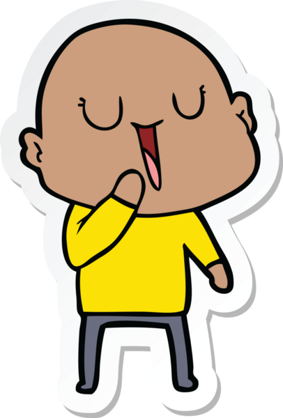 Bir insan tarafından çizilmiş mutlu, kel bir adamın çıkartması.