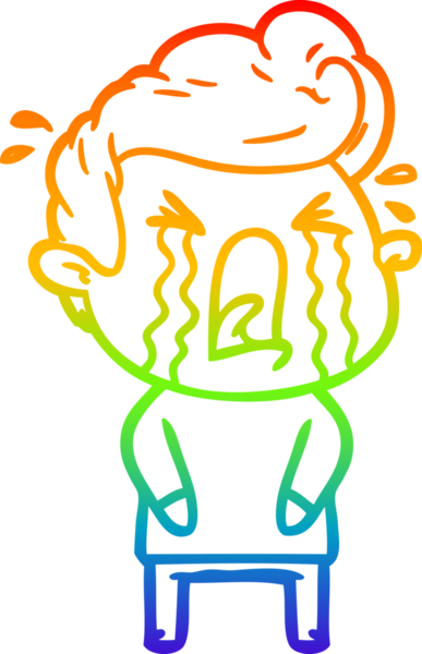 Bir insan tarafından çizilmiş ağlayan bir adamın çizdiği gökkuşağı gradyan çizgisi.