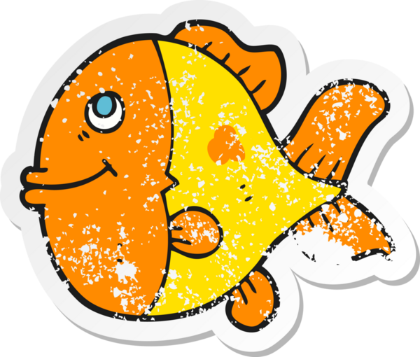 Bir insan tarafından çizilmiş karikatür balığının geriletilmiş çıkartması.