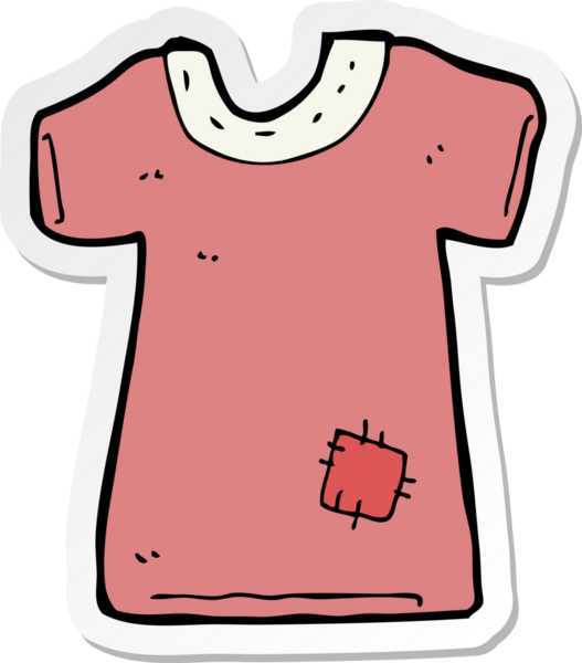 Bir insan tarafından çizilmiş yamalı eski bir tişörtün çıkartması.