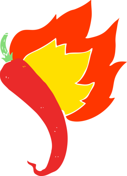 Bir insan tarafından çizilmiş alevli kırmızı biberin düz renk çizimi