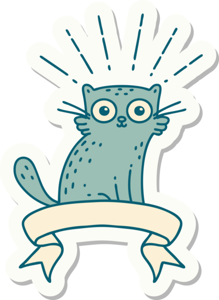 Dövme stili bir çıkartma. Bir insan tarafından çizilmiş bir kedi.