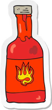 Bir insan tarafından çizilmiş kırmızı biber sosunun çıkartması.