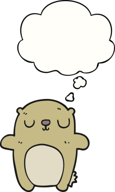 Bir insan tarafından çizilmiş düşünce baloncuklu çizgi film ayısı.