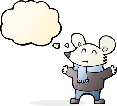 Bir insan tarafından çizilmiş düşünce baloncuklu çizgi roman faresi