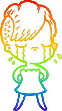 Gökkuşağının gradyan çizimi bir insan tarafından çizilmiş ağlayan bir kız çizgi filmi.