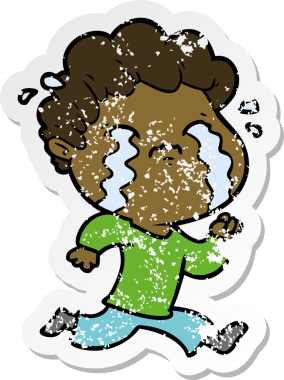 Bir insan tarafından çizilmiş ağlayan bir karikatürcünün sıkıntılı çıkartması.