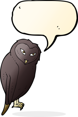 bir insan tarafından çizilmiş konuşma baloncuklu bir baykuş.