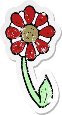 Bir insan tarafından çizilmiş karikatür çiçeğinin gerilmiş yapıştırması.