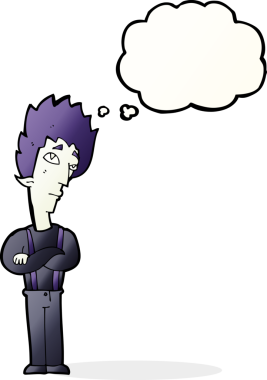 Bir insan tarafından çizilmiş düşünce baloncuğu olan bir vampir.