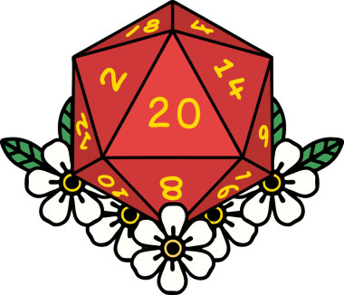 Retro Dövme Biçimi Doğal 20 D20 zar bir insan tarafından çizilmiş çiçek elementleriyle