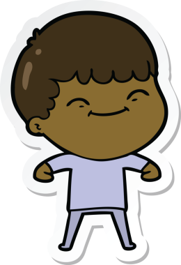 Bir insan tarafından çizilmiş mutlu bir çocuğun çıkartması.