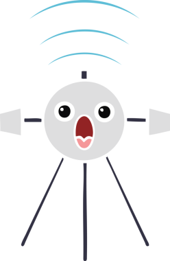 Bir insan tarafından çizilmiş düz renkli bir uydu karikatürü