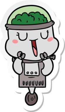 Bir insan tarafından çizilmiş mutlu çizgi film robotunun çıkartması.