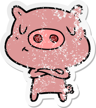 Bir insan tarafından çizilmiş çizgi film içerikli bir domuzun sıkıntılı çıkartması.