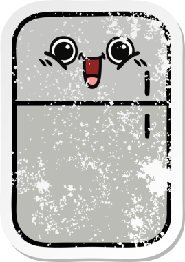 Bir insan tarafından çizilmiş şirin bir buzdolabının sıkıntılı çıkartması.