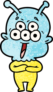 Bir insan tarafından çizilmiş mutlu bir uzaylı çizgi filmi.