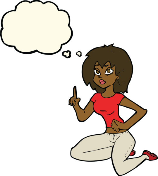 Bir insan tarafından çizilmiş düşünce baloncuğu olan bir kadın.